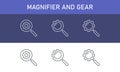 Conceptual signs of the magnifier and the gear. Isolated Vector illustration Royalty Free Stock Photo