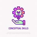 Conceptual skills: lightbulb in wheel. Thin line icon. Modern vector illustration of innovation business solution Royalty Free Stock Photo