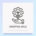 Conceptual skills: lightbulb in wheel. Thin line icon. Modern vector illustration of innovation business solution Royalty Free Stock Photo