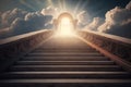 Conceptual stairway leading to heaven or hell with bright light. Generative AI Royalty Free Stock Photo