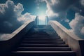 Conceptual stairway leading up to sky with clouds in background.generative ai Royalty Free Stock Photo