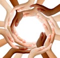 Conceptual symbol of multiracial human hands making a circle