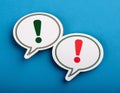 Conceptual symbols representing an argument and disagreement, featuring elements like speech bubbles, exclamation marks, and