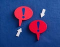 Conceptual symbols representing an argument and disagreement, featuring elements like speech bubbles, exclamation marks, and
