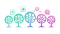 Conceptual trees with thought bubbles and communication icons, vector design Generative AI Royalty Free Stock Photo