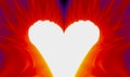 Conceptual Valentine card in red and orange colors, with heart shape hol in fire ray