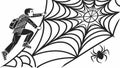 Hiker Climbing Spider Web Net, vector design Generative AI Royalty Free Stock Photo