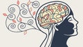 Human Head Profile with Brain and Abstract Swirling Thoughts, vector design Generative AI Royalty Free Stock Photo