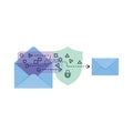 Secure Email Encryption Process Concept Icon with Data Flow and Shield Royalty Free Stock Photo
