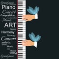 Conceptual vector illustration with winged hands playing the piano keys isolated on black background. Royalty Free Stock Photo