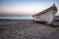 Conceptual view of the lonely boat on the sea beach.