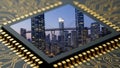 Conceptual view of smart city infrastructure integrating advanced microchip technology and global digital connectivity Royalty Free Stock Photo