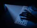 Conceptual virtual keyboard projected onto surface and robot hands Royalty Free Stock Photo