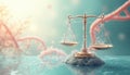 Conceptual visualization of bioethics, medical ethics using abstract scales, DNA structures. Balanced, ethical healthcare Royalty Free Stock Photo