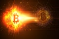 Conceptual Visualization of Bitcoin Cryptocurrency with Fiery and Digital Elements Royalty Free Stock Photo