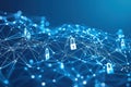 Conceptual Visualization of Cybersecurity with Floating Locks and Network Connections