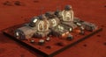Conceptual illustration depicting a colony settlement on the planet mars
