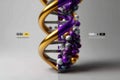 A conceptual visualization of molecules and DNA, divided between abstract metal clusters and colorful genetic elements with VS Royalty Free Stock Photo