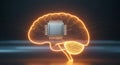 Powerful AI Processor Integrated into Neon Brain for Technology and Computer Science Concepts. Royalty Free Stock Photo