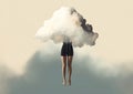 woman dramatic man cloud idea poster portrait creative black dream conceptual concept. Generative AI.