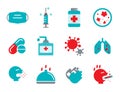 Concern virus element pixel perfect icons set, symbol vectors for medical and hygienic information in crisis disease knowledge des