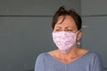 Concerned anxious woman wearing a face mask