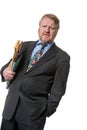 Concerned businessman with folders - on white Royalty Free Stock Photo