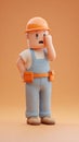 Concerned Construction Worker Touching Face with Orange Background Royalty Free Stock Photo