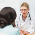 Concerned doctor talking to her patient