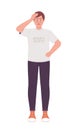 Concerned man holding head with hand semi flat color vector character