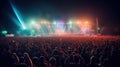 Concert crowd attending a concert, people silhouettes are visible, backlit by stage lights. Raised hands and smart Royalty Free Stock Photo