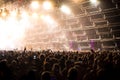 Concert crowd in front of LED stage lighting effects Royalty Free Stock Photo