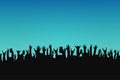 Concert crowd, people silhouettes. Hands with different gestures and smartphones in raised hands. Concert event Royalty Free Stock Photo