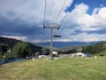 Concert field with ski lift during Wanderlust festival Royalty Free Stock Photo