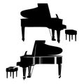 Grand piano black vector outline and silhouette