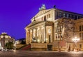 Concert Hall (Konzerthaus) and New Churchon Gendarmenmarkt square at night in Berlin, Germany Royalty Free Stock Photo