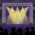 Concert pop group artists on scene music stage night and young rock metall band crowd in front of bright nightclub stage Royalty Free Stock Photo