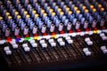 Concert sound mixer panel with volume regulators. Professional audio and light equipment for sound recording studio Royalty Free Stock Photo