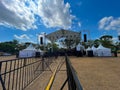 concert stage. Empty concert stage at an outdoor concert without audience, performers. concert stage on field Royalty Free Stock Photo