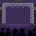 Concert stage scene vector music stage and night concert party. Young pop group fun zone people silhouette concert crowd Royalty Free Stock Photo