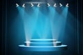 The concert stage theater with flood lights and abstract empty floor showcase spotlights on stage background.