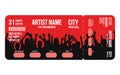 Concert ticket template. Concert, party or festival ticket design template with people crowd on background Royalty Free Stock Photo