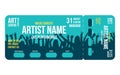 Concert ticket template. Concert, party or festival ticket design template with people crowd on background Royalty Free Stock Photo