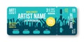 Concert ticket template. Concert, party, disco or festival ticket design template with people crowd on background Royalty Free Stock Photo
