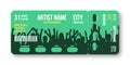 Concert ticket template. Concert, party, disco or festival ticket design template with people crowd on background Royalty Free Stock Photo