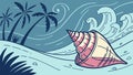 Conch Shell in Dynamic Ocean Waves with Palm Trees, vector design Generative AI Royalty Free Stock Photo