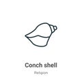 Conch shell outline vector icon. Thin line black conch shell icon, flat vector simple element illustration from editable religion Royalty Free Stock Photo
