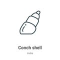 Conch shell outline vector icon. Thin line black conch shell icon, flat vector simple element illustration from editable india Royalty Free Stock Photo
