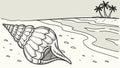 Conch Shell on Tropical Beach with Palm Trees, vector design Generative AI Royalty Free Stock Photo