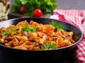 Italian pasta shells with mushrooms, zucchini and tomato sauce Royalty Free Stock Photo